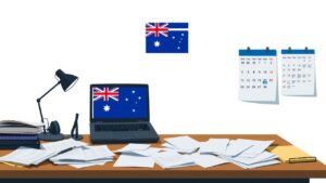 Een rommelig kantoor met een drukke werkomgeving en belangrijke deadlines.