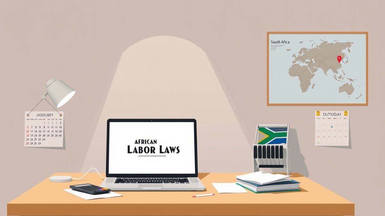 Een minimalistisch kantoor met een open laptop en wereldkaart.