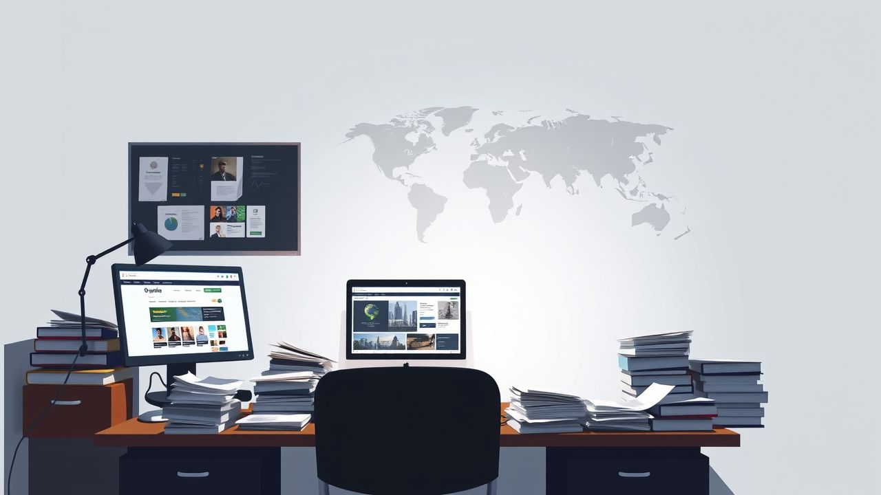 Een druk kantoorbureau met wereldwijde zakelijke connecties.