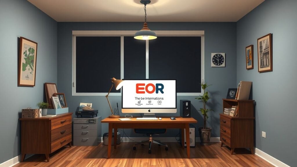 Een leeg kantoor in Frankrijk met een internationaal werkstation.