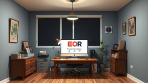 Een leeg kantoor in Frankrijk met een internationaal werkstation.